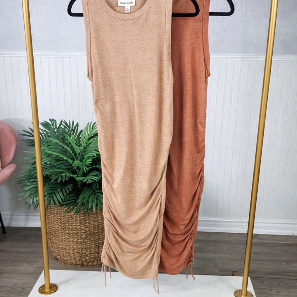 Ruched Bodycon Midi Dress Adjustable Side Tie Size M - Picture 4 of 4